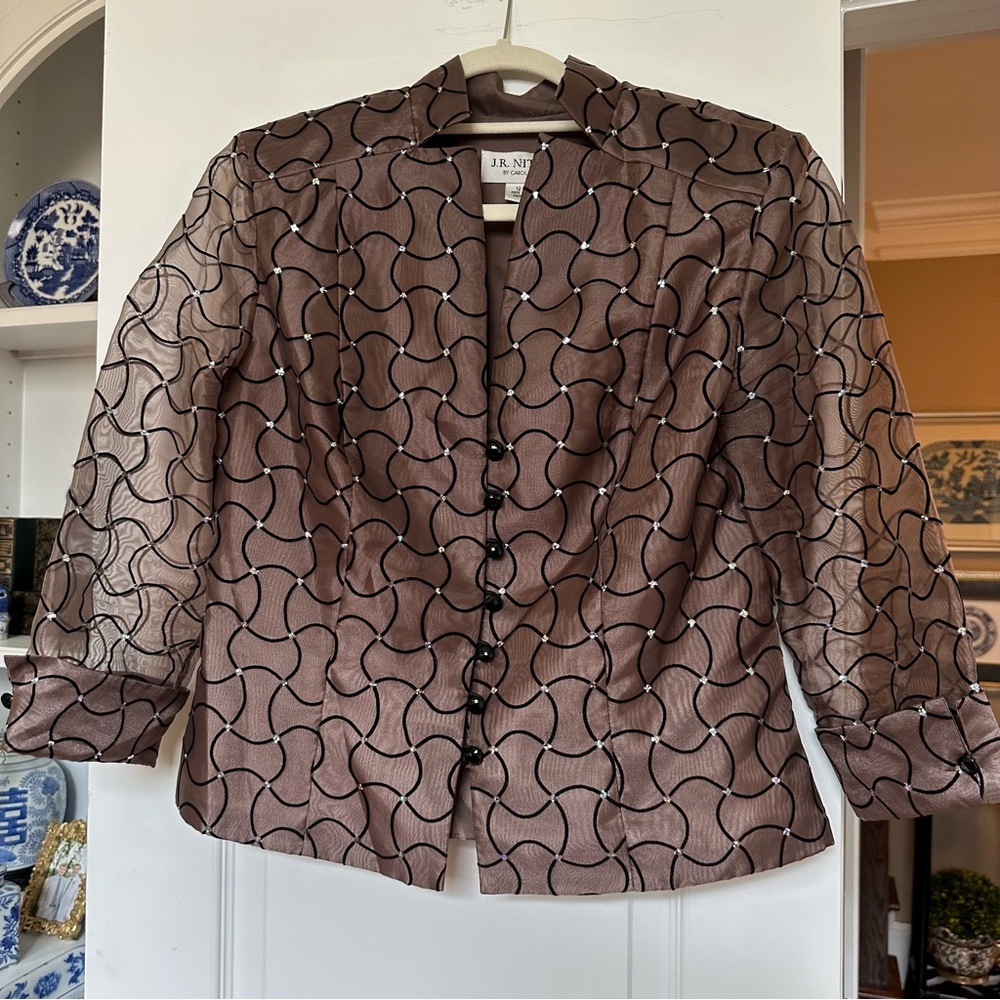 JR NITES BY CAROL LIN - beautiful sheer formal jacket brown/black accents